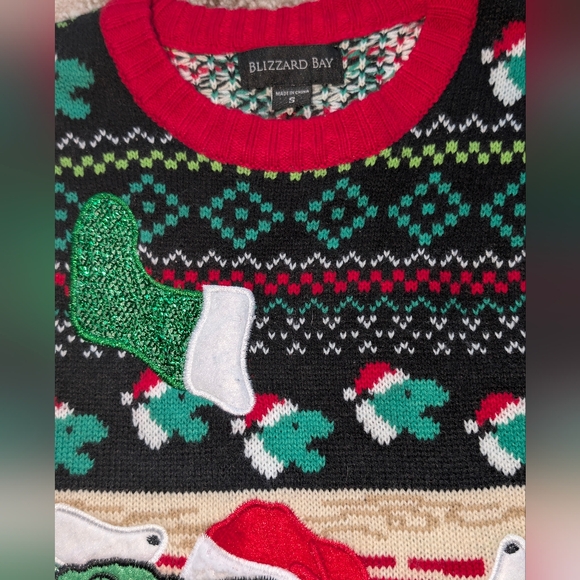 Blizzard Bay Ugly Christmas Sweater Mens Dinosaur T-Rex Holiday Party - Picture 3 of 4